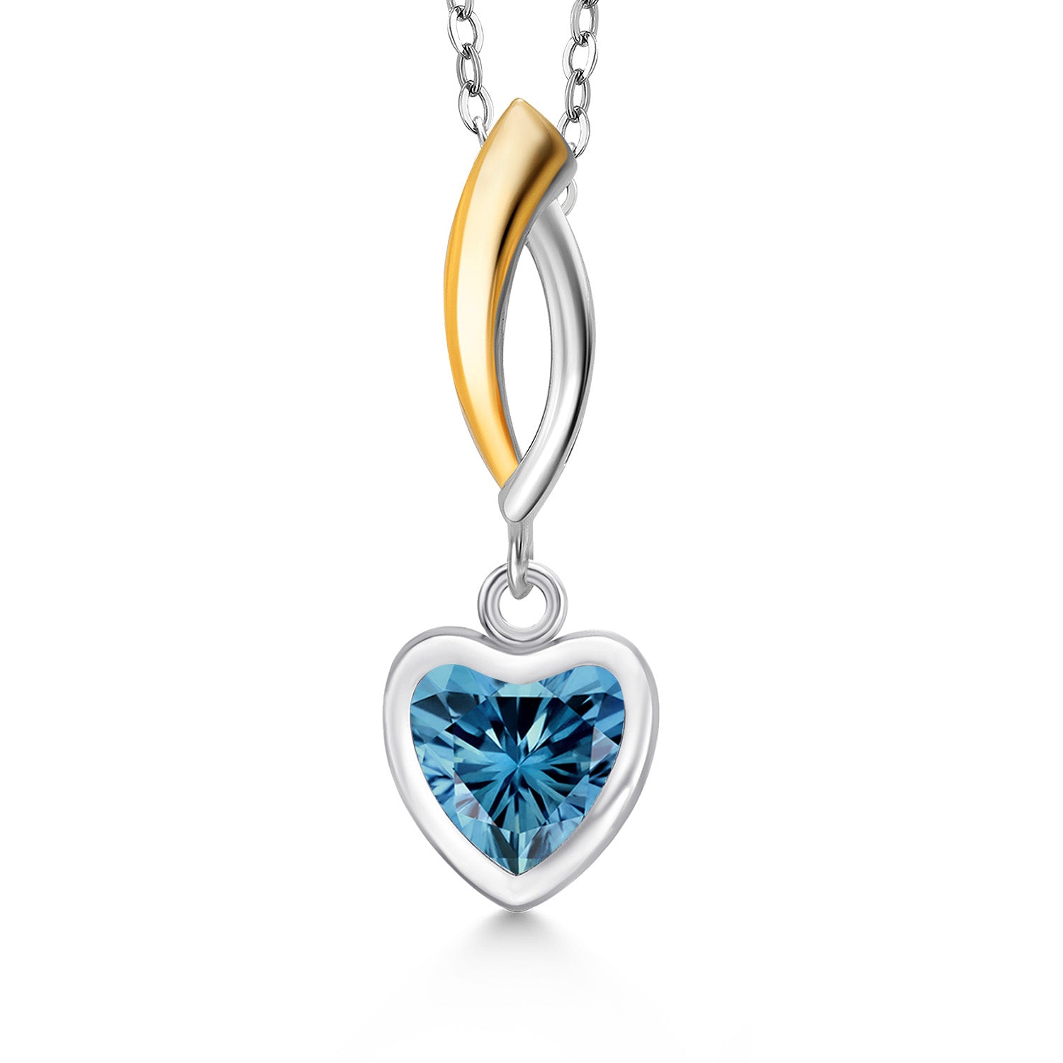 Persian Blue Moissanite - April_Pendant in 925 Sterling Silver and 10K Yellow Gold