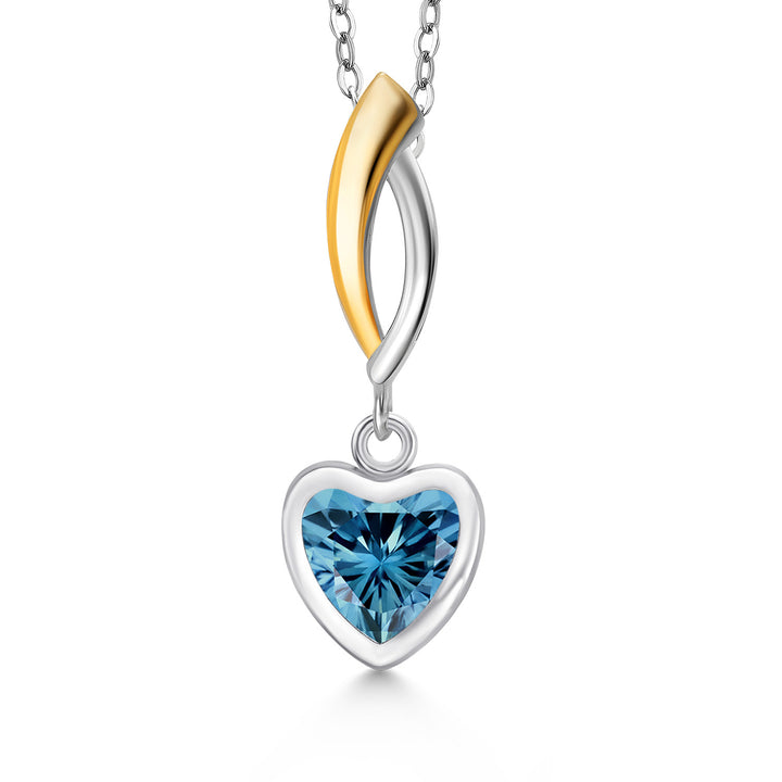 Persian Blue Moissanite - April_Pendant in 925 Sterling Silver and 10K Yellow Gold