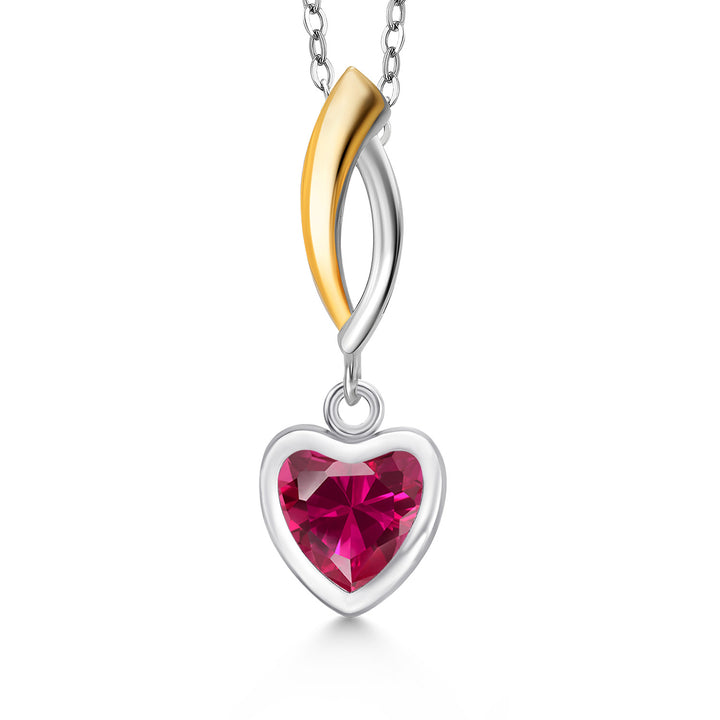 Created Ruby - July_Pendant in 925 Sterling Silver and 10K Yellow Gold