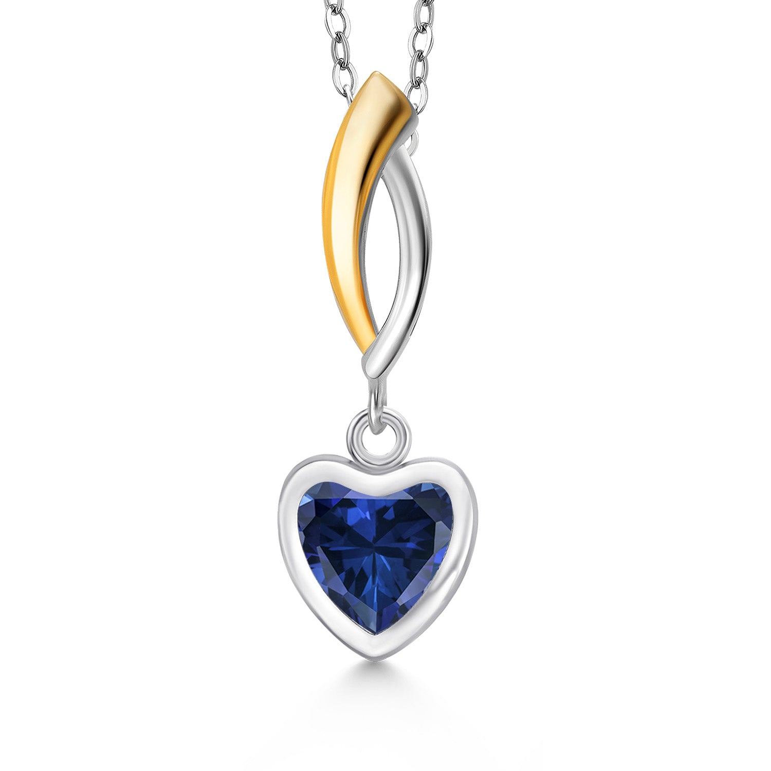 Blue Created Sapphire - September_Pendant in 925 Sterling Silver and 10K Yellow Gold