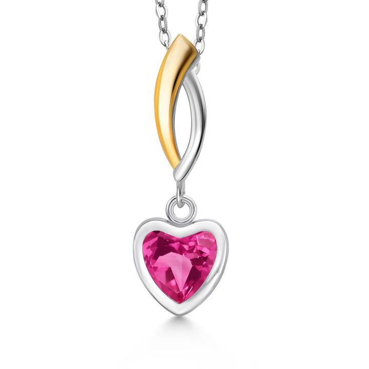 Pink Created Sapphire - September_Pendant in 925 Sterling Silver and 10K Yellow Gold