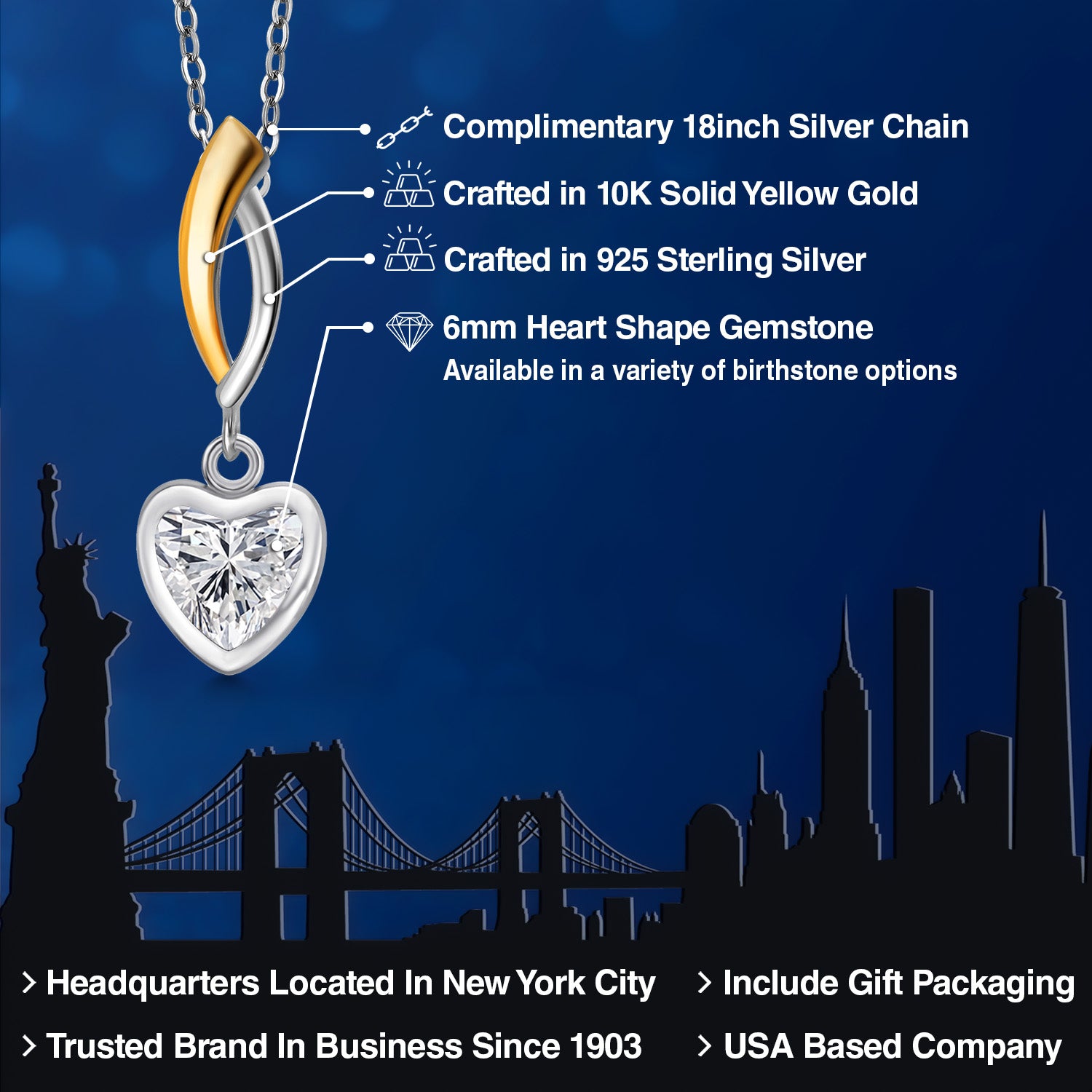 Lab Grown Diamond_Pendant in 925 Sterling Silver and 10K Yellow Gold