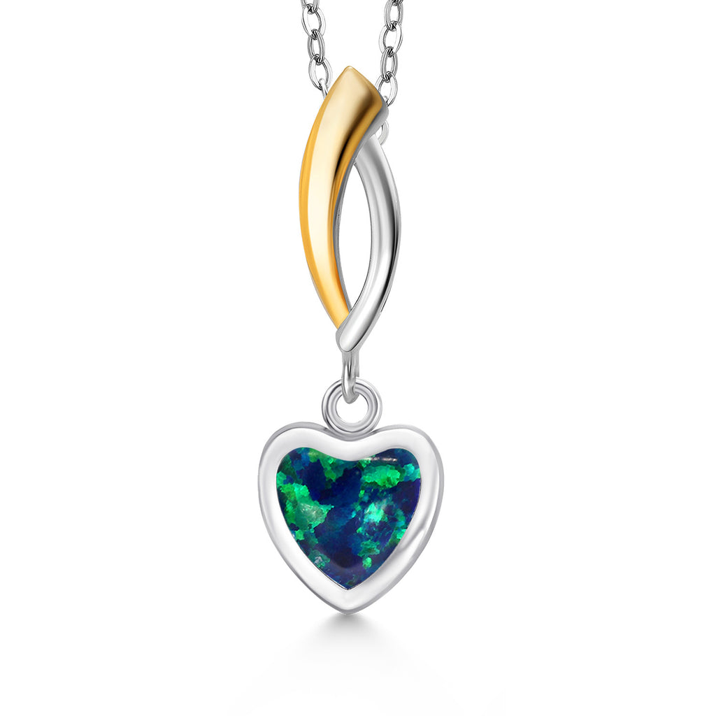 Green Simulated Opal - October_Pendant in 925 Sterling Silver and 10K Yellow Gold