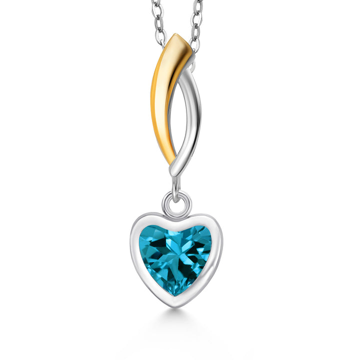London Blue Topaz - November_Pendant in 925 Sterling Silver and 10K Yellow Gold