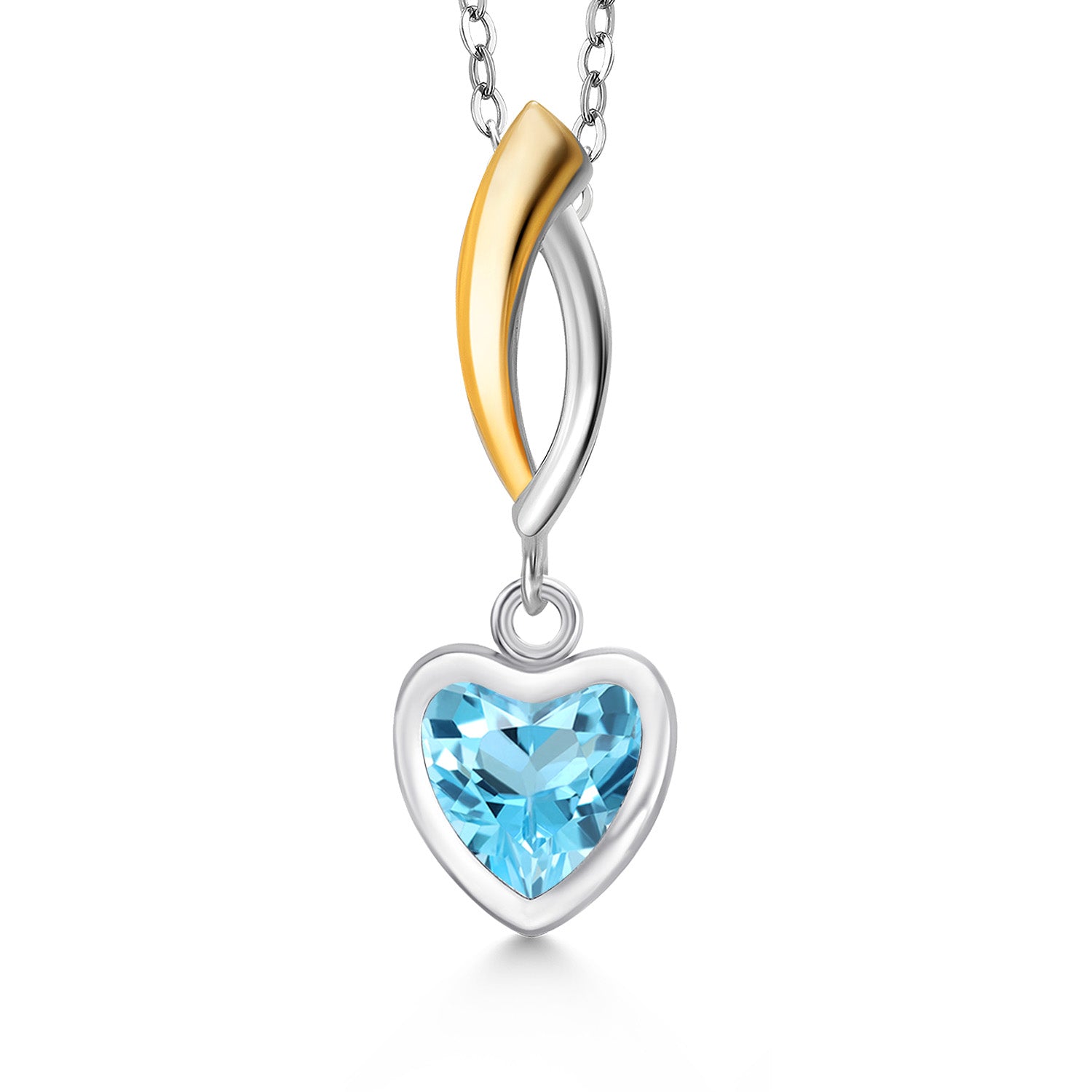 Swiss Blue Topaz - November_Pendant in 925 Sterling Silver and 10K Yellow Gold