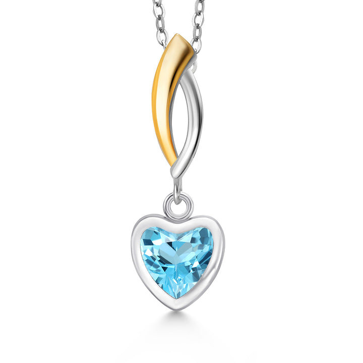 Swiss Blue Topaz - November_Pendant in 925 Sterling Silver and 10K Yellow Gold