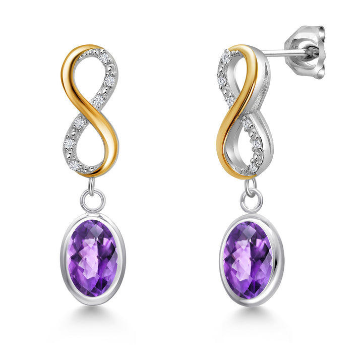 Amethyst-Checkerboard - February_Earrings in 925 Sterling Silver and 10K Yellow Gold