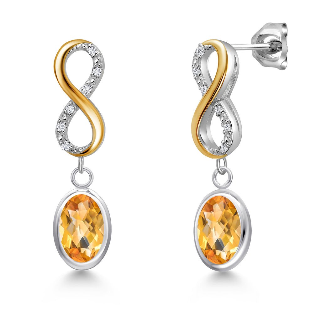 Citrine-Checkerboard - November_Earrings in 925 Sterling Silver and 10K Yellow Gold