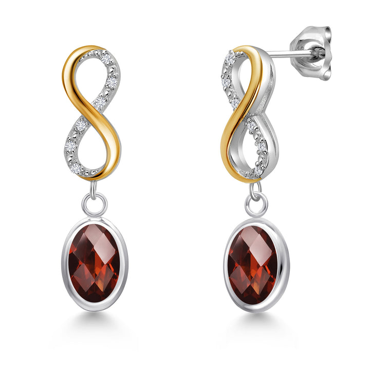 Garnet-Checkerboard - January_Earrings in 925 Sterling Silver and 10K Yellow Gold