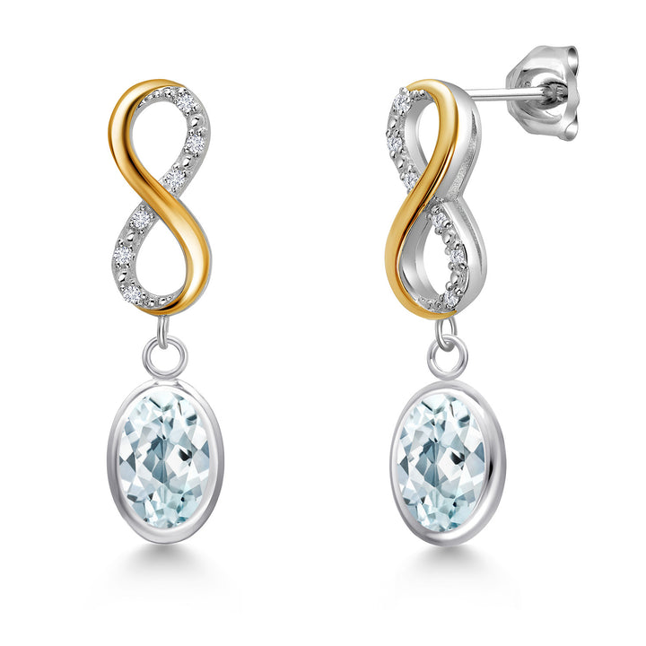 Aquamarine - March_Earrings in 925 Sterling Silver and 10K Yellow Gold