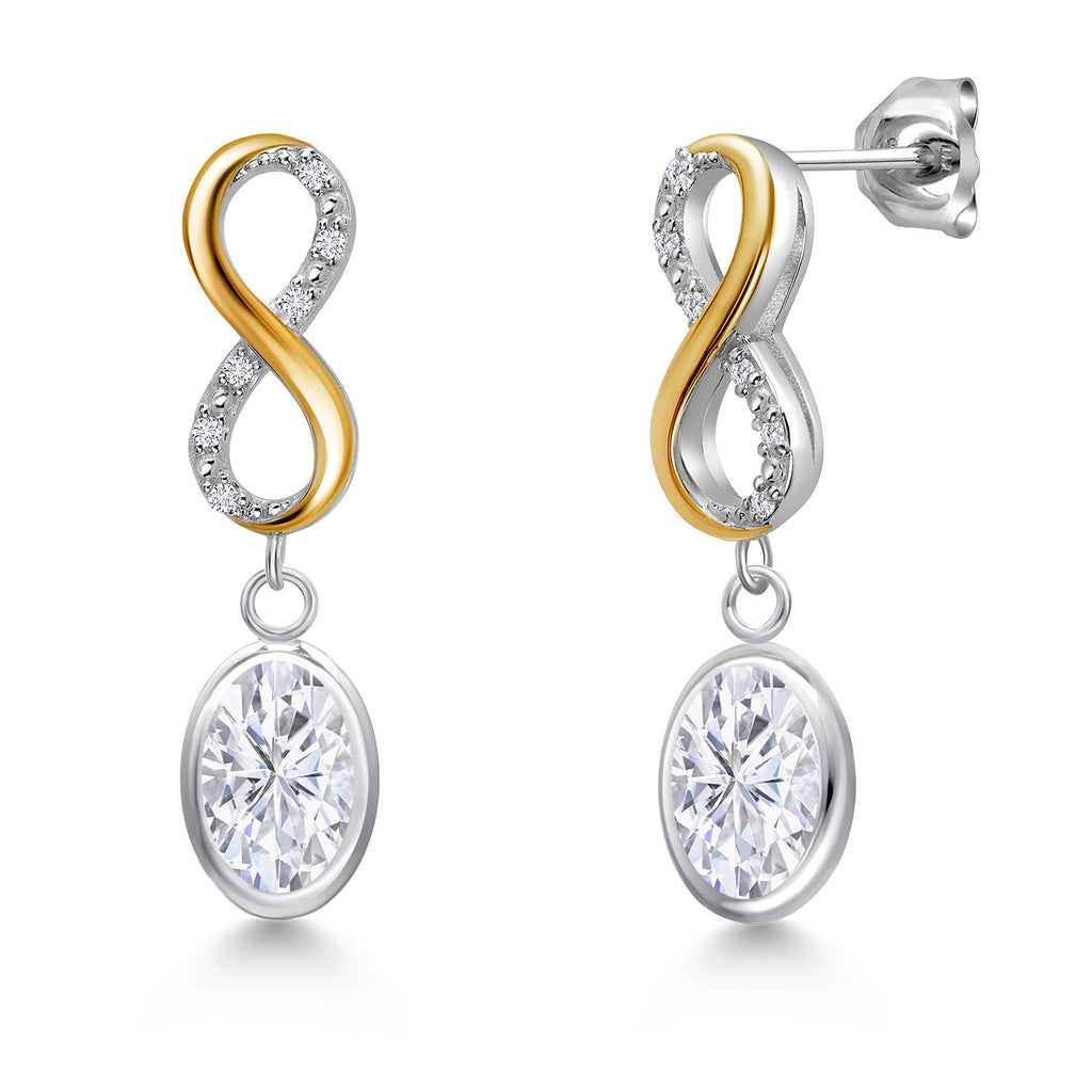 White Moissanite - April_Earrings in 925 Sterling Silver and 10K Yellow Gold