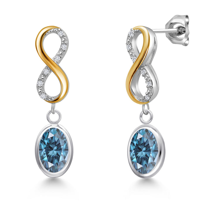 Persian Blue Moissanite - April_Earrings in 925 Sterling Silver and 10K Yellow Gold