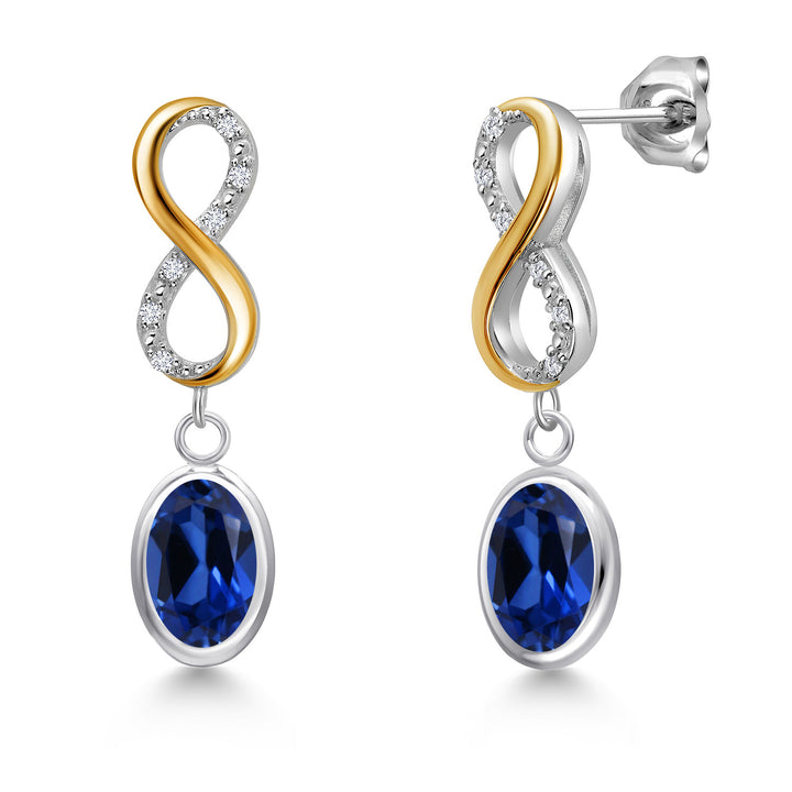 Blue Created Sapphire - September_Earrings in 925 Sterling Silver and 10K Yellow Gold