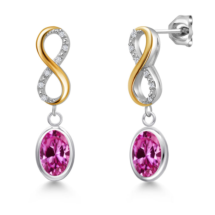 Pink Created Sapphire - September_Earrings in 925 Sterling Silver and 10K Yellow Gold