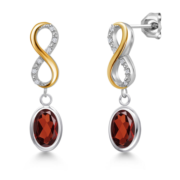 Garnet - January_Earrings in 925 Sterling Silver and 10K Yellow Gold