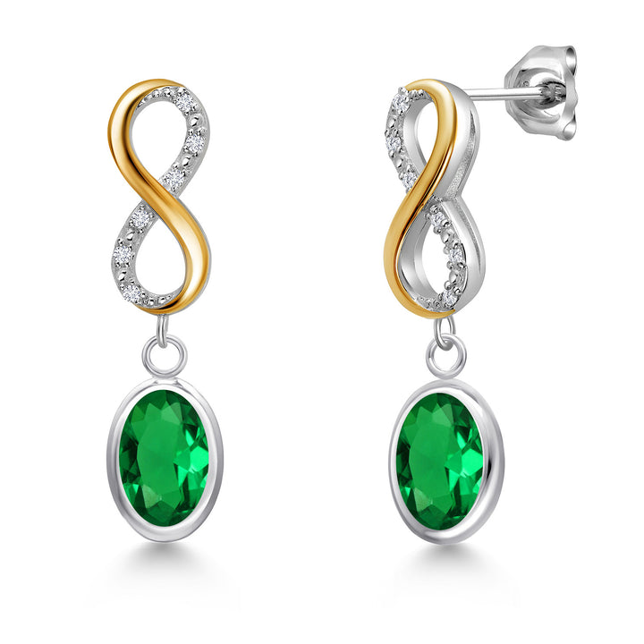 Nano Emerald - May_Earrings in 925 Sterling Silver and 10K Yellow Gold