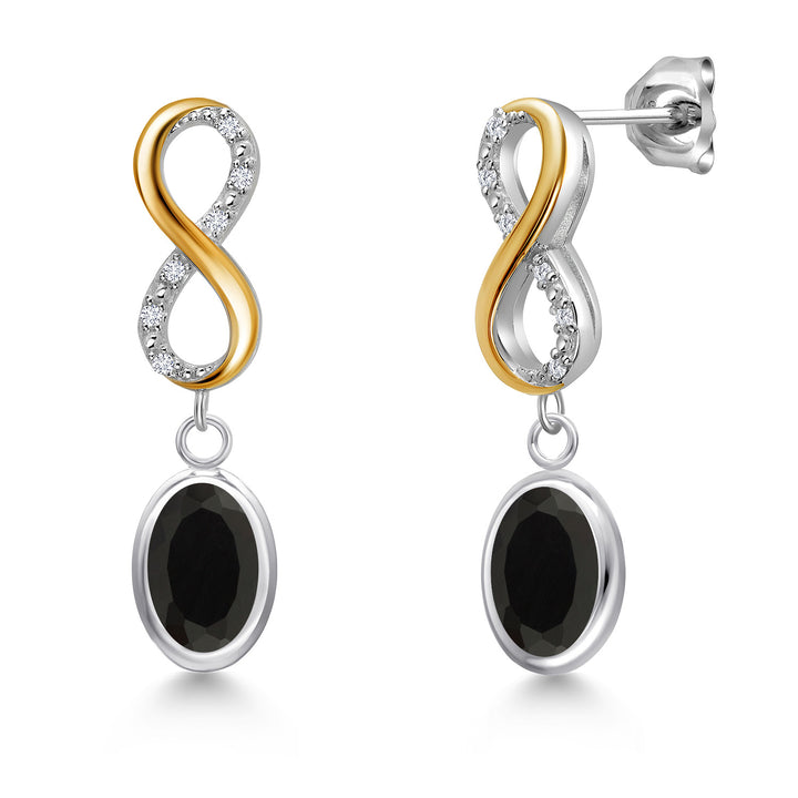Onyx - December_Earrings in 925 Sterling Silver and 10K Yellow Gold