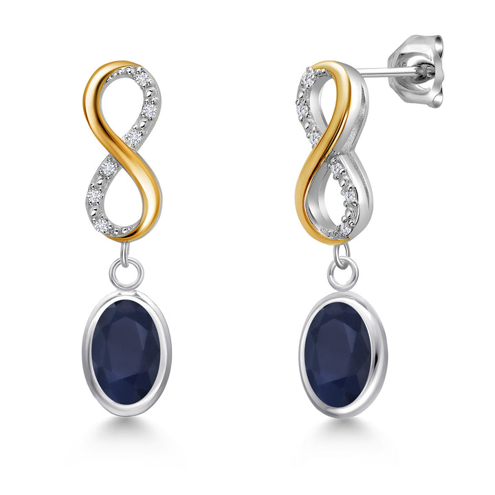 Blue Sapphire - September_Earrings in 925 Sterling Silver and 10K Yellow Gold
