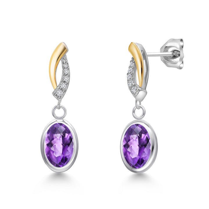 Amethyst-Checkerboard - February_Earrings in 925 Sterling Silver and 10K Yellow Gold