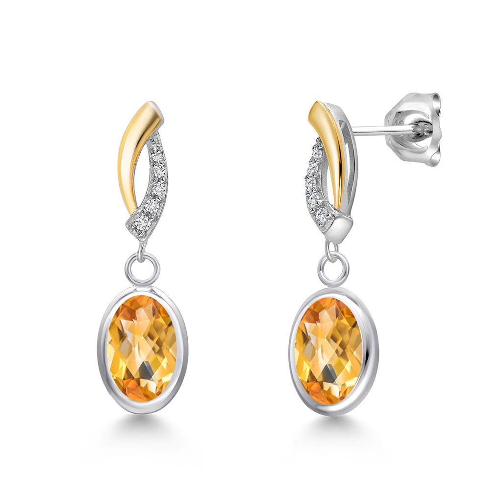 Citrine-Checkerboard - November_Earrings in 925 Sterling Silver and 10K Yellow Gold