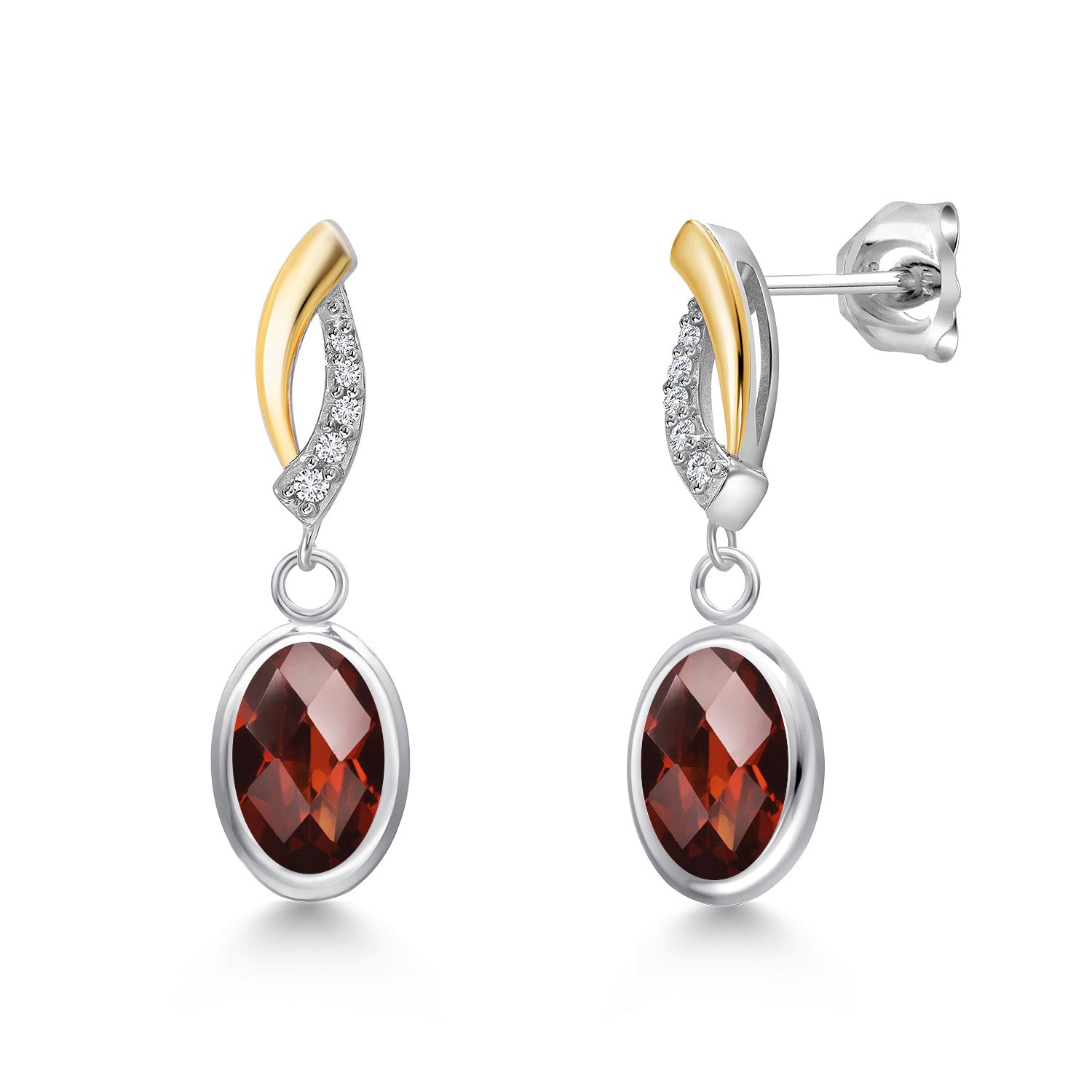 Garnet-Checkerboard - January_Earrings in 925 Sterling Silver and 10K Yellow Gold
