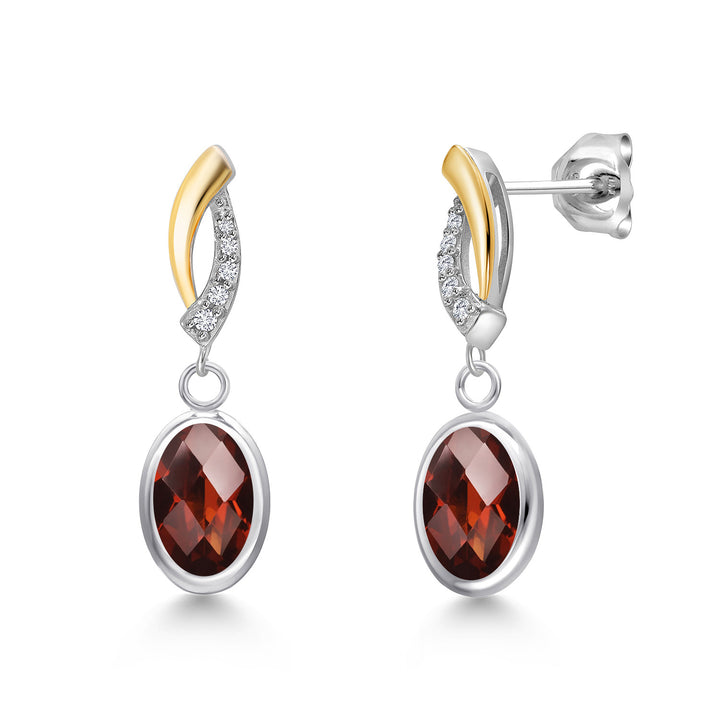 Garnet-Checkerboard - January_Earrings in 925 Sterling Silver and 10K Yellow Gold