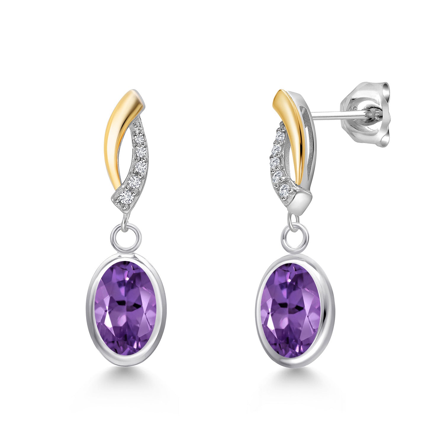 Amethyst - February_Earrings in 925 Sterling Silver and 10K Yellow Gold