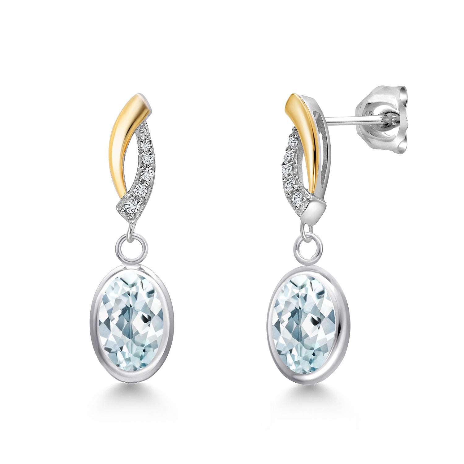 Aquamarine - March_Earrings in 925 Sterling Silver and 10K Yellow Gold