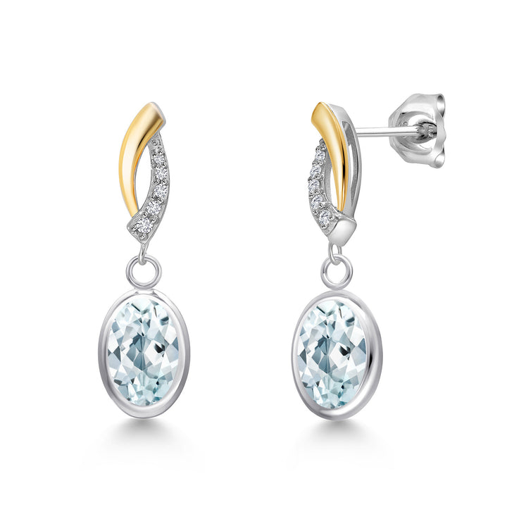 Aquamarine - March_Earrings in 925 Sterling Silver and 10K Yellow Gold