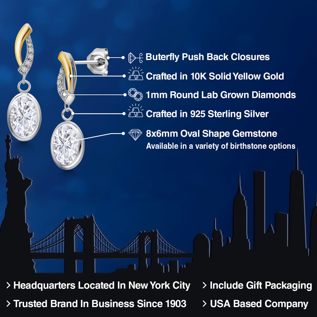 Near Colorless (GH) and E - F_Earrings in 925 Sterling Silver and 10K Yellow Gold