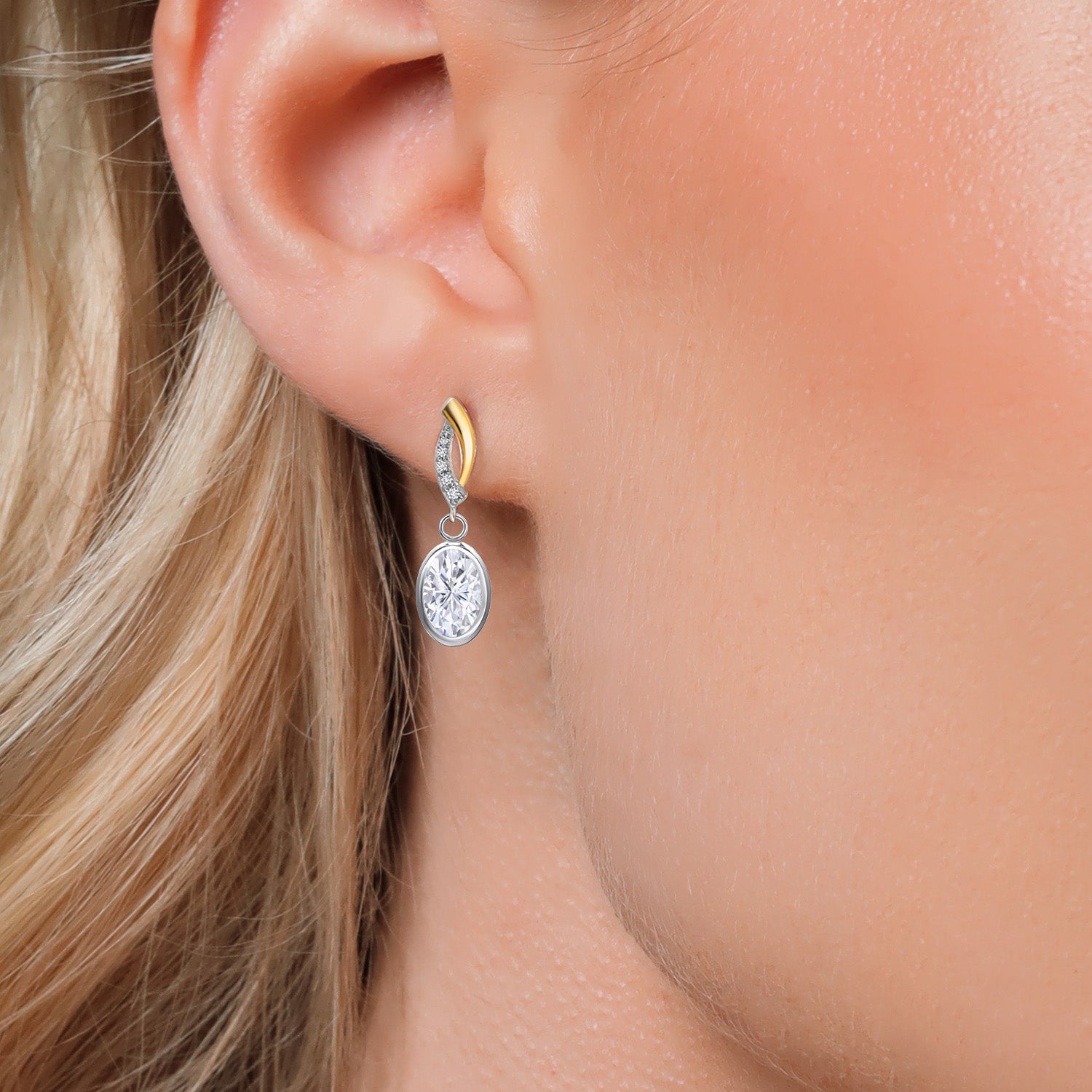 Near Colorless (GH) and E - F_Earrings in 925 Sterling Silver and 10K Yellow Gold