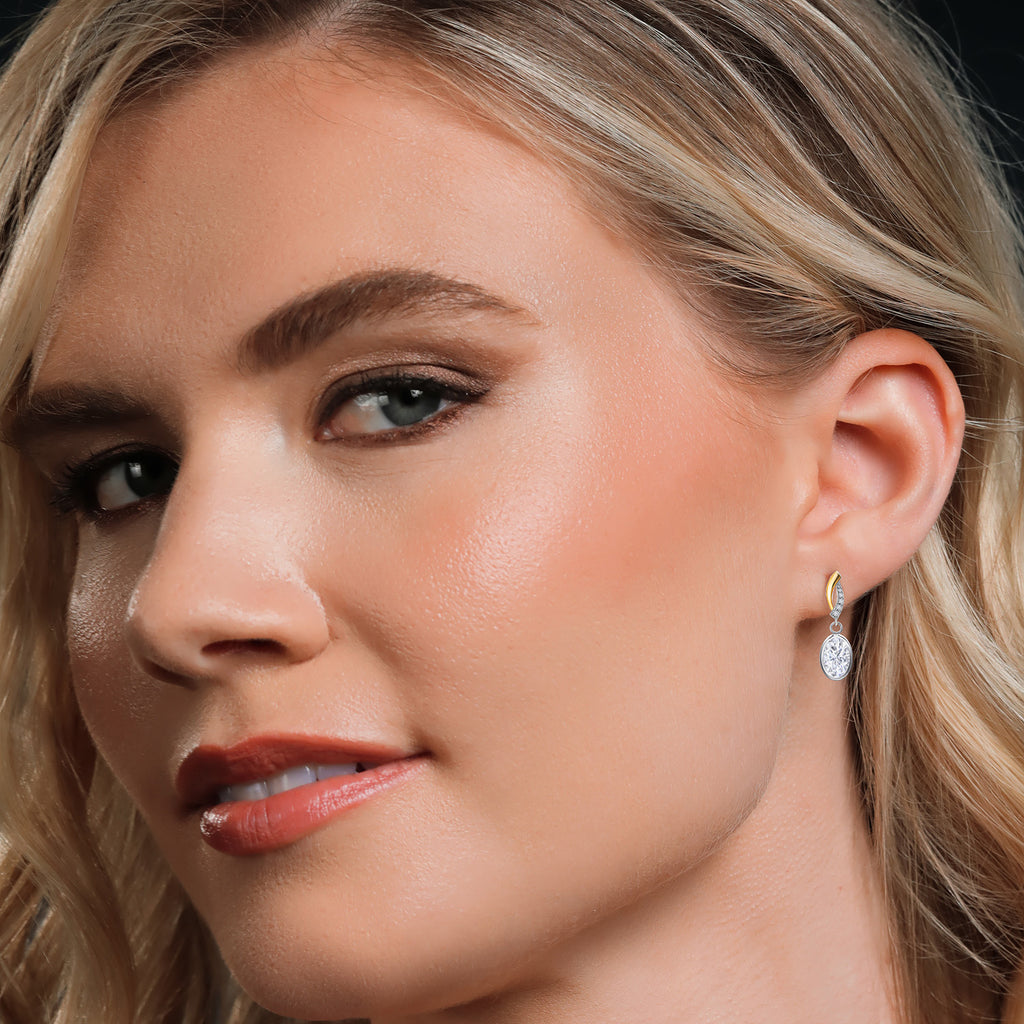 Near Colorless (GH) and E - F_Earrings in 925 Sterling Silver and 10K Yellow Gold