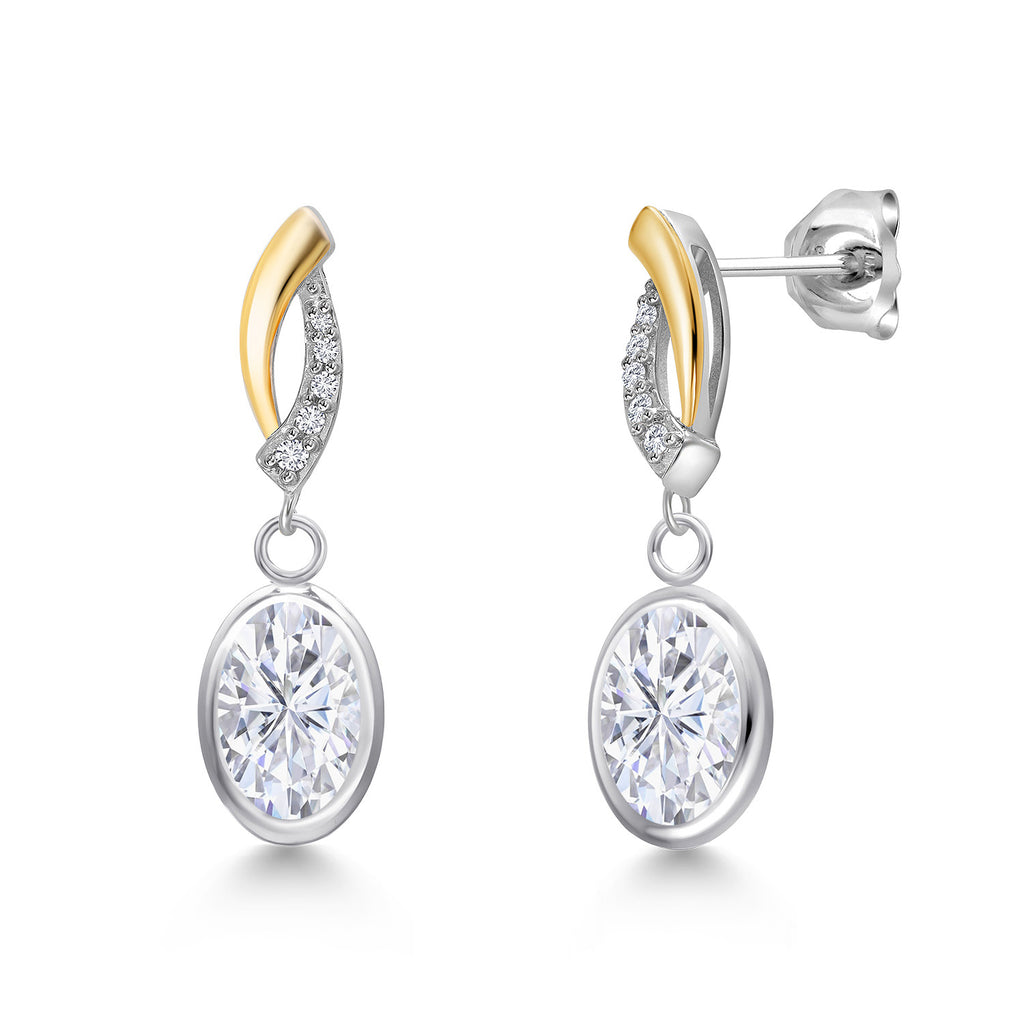 White Moissanite - April_Earrings in 925 Sterling Silver and 10K Yellow Gold