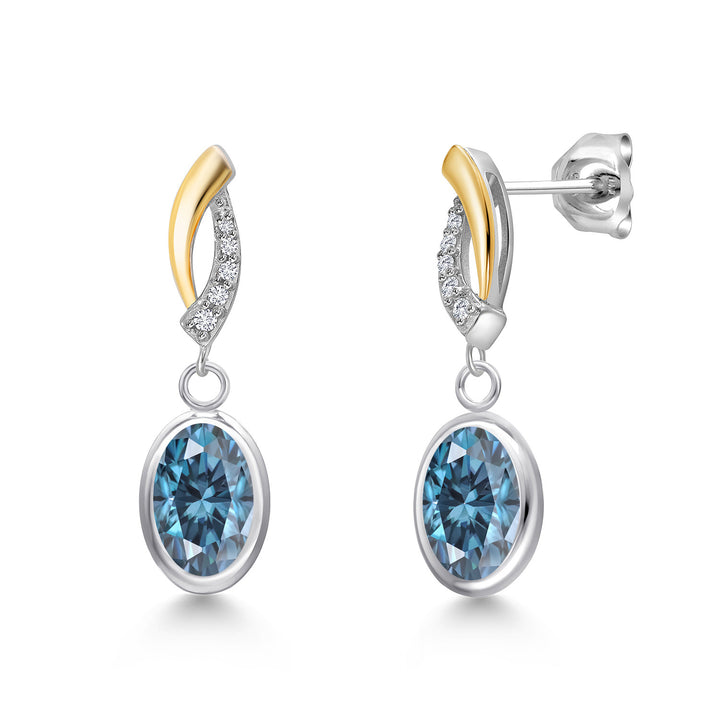 Persian Blue Moissanite - April_Earrings in 925 Sterling Silver and 10K Yellow Gold