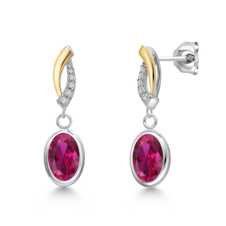 Created Ruby - July_Earrings in 925 Sterling Silver and 10K Yellow Gold
