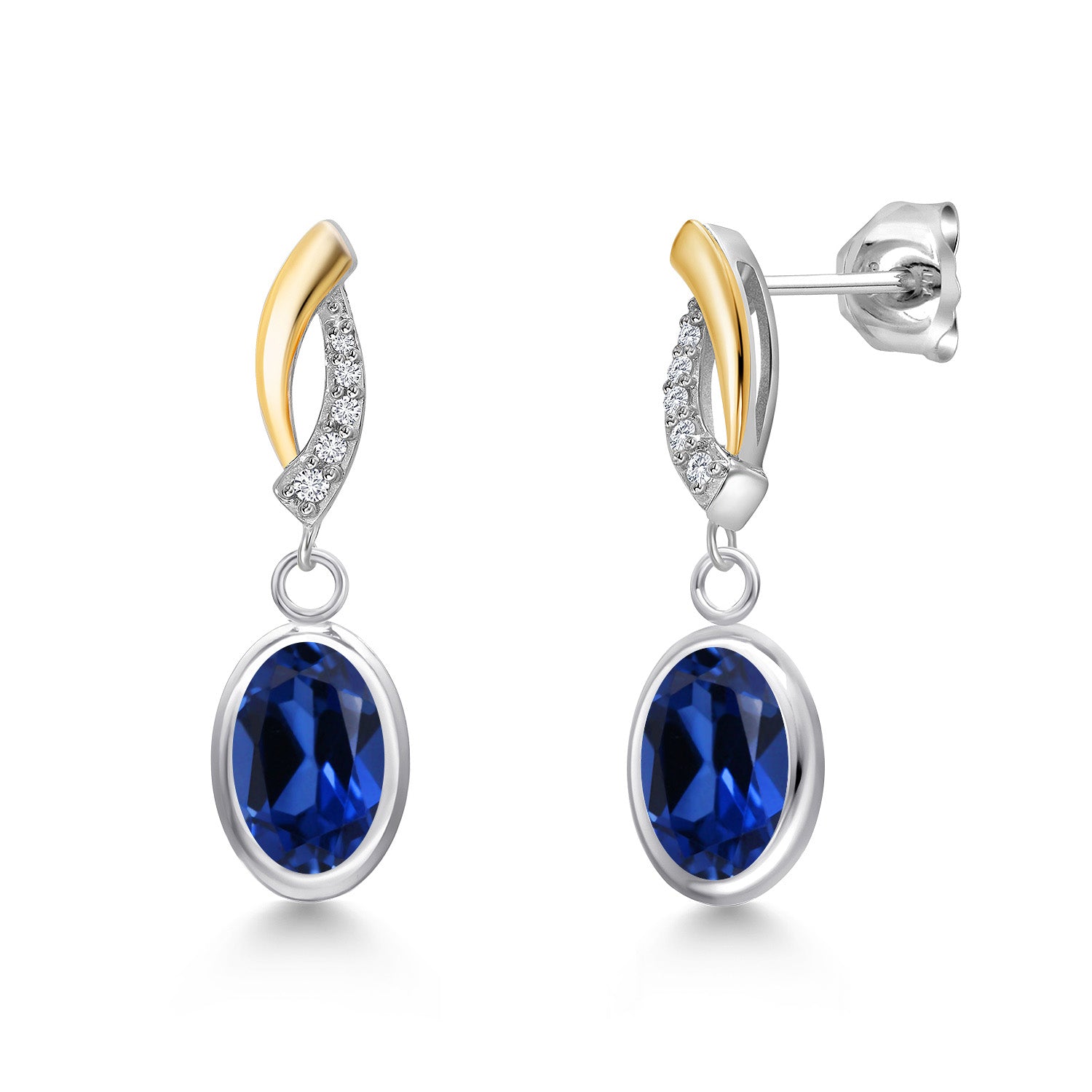 Blue Created Sapphire - September_Earrings in 925 Sterling Silver and 10K Yellow Gold