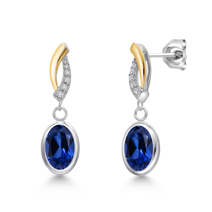 Blue Created Sapphire - September_Earrings in 925 Sterling Silver and 10K Yellow Gold
