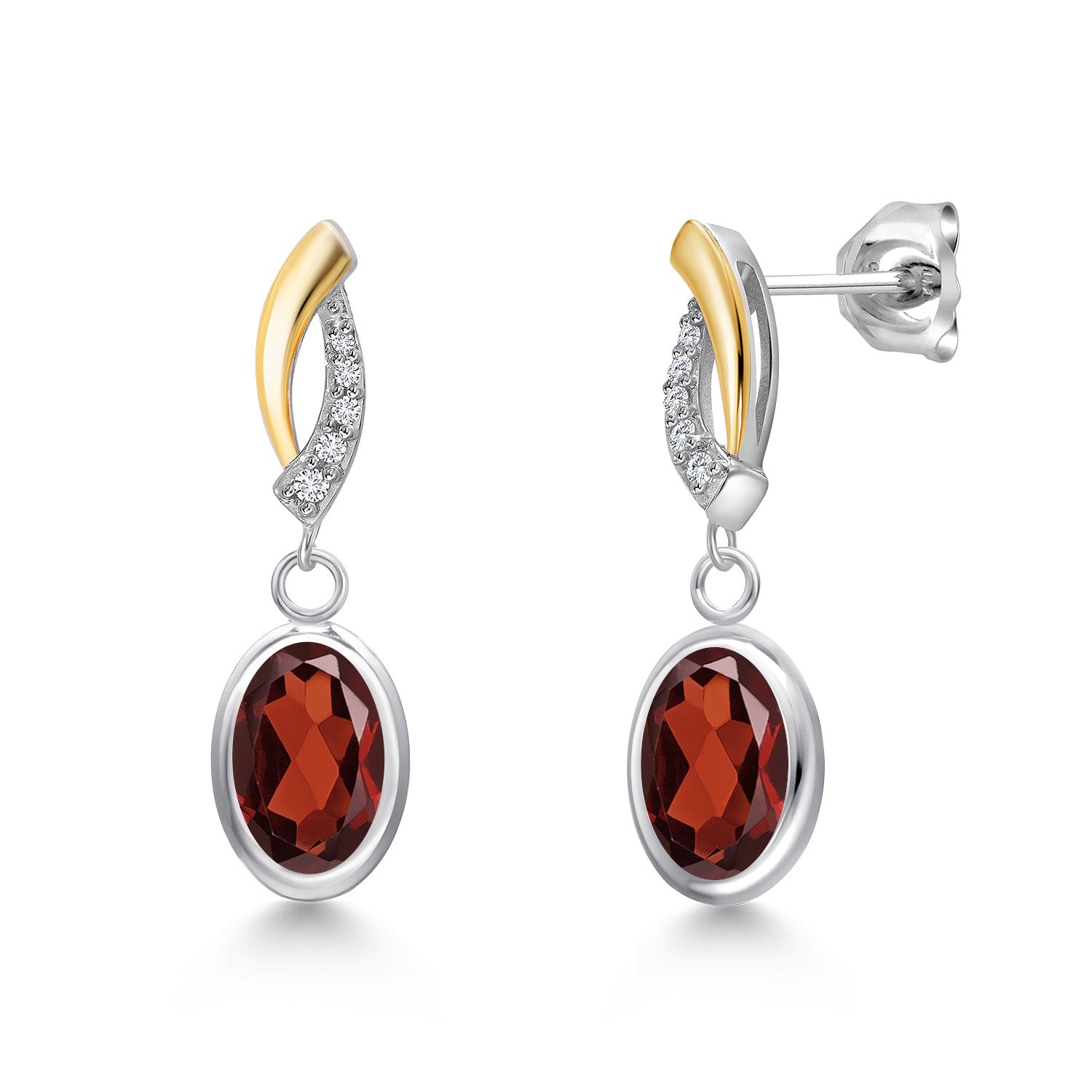 Garnet - January_Earrings in 925 Sterling Silver and 10K Yellow Gold