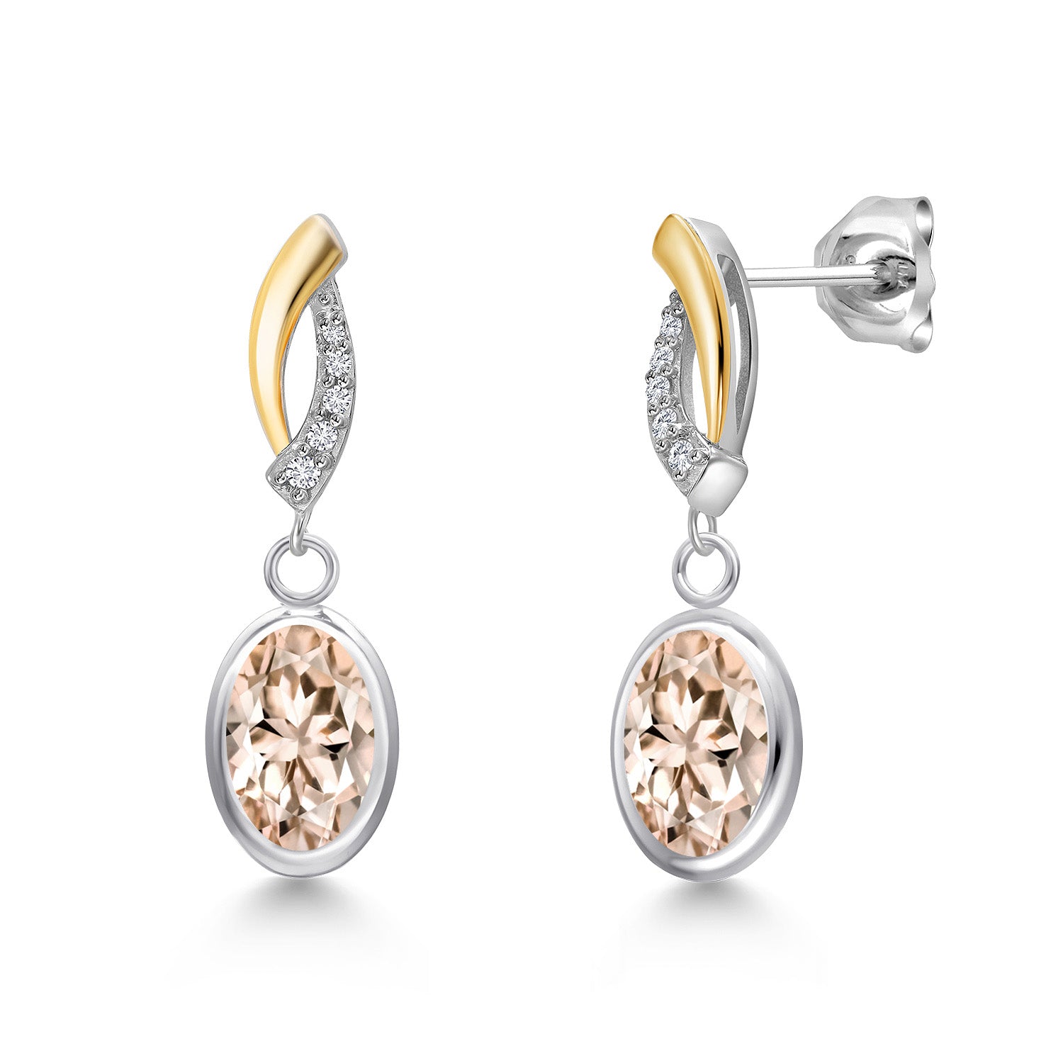 Morganite - October_Earrings in 925 Sterling Silver and 10K Yellow Gold