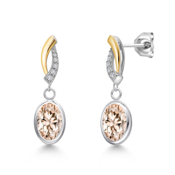 Morganite - October_Earrings in 925 Sterling Silver and 10K Yellow Gold