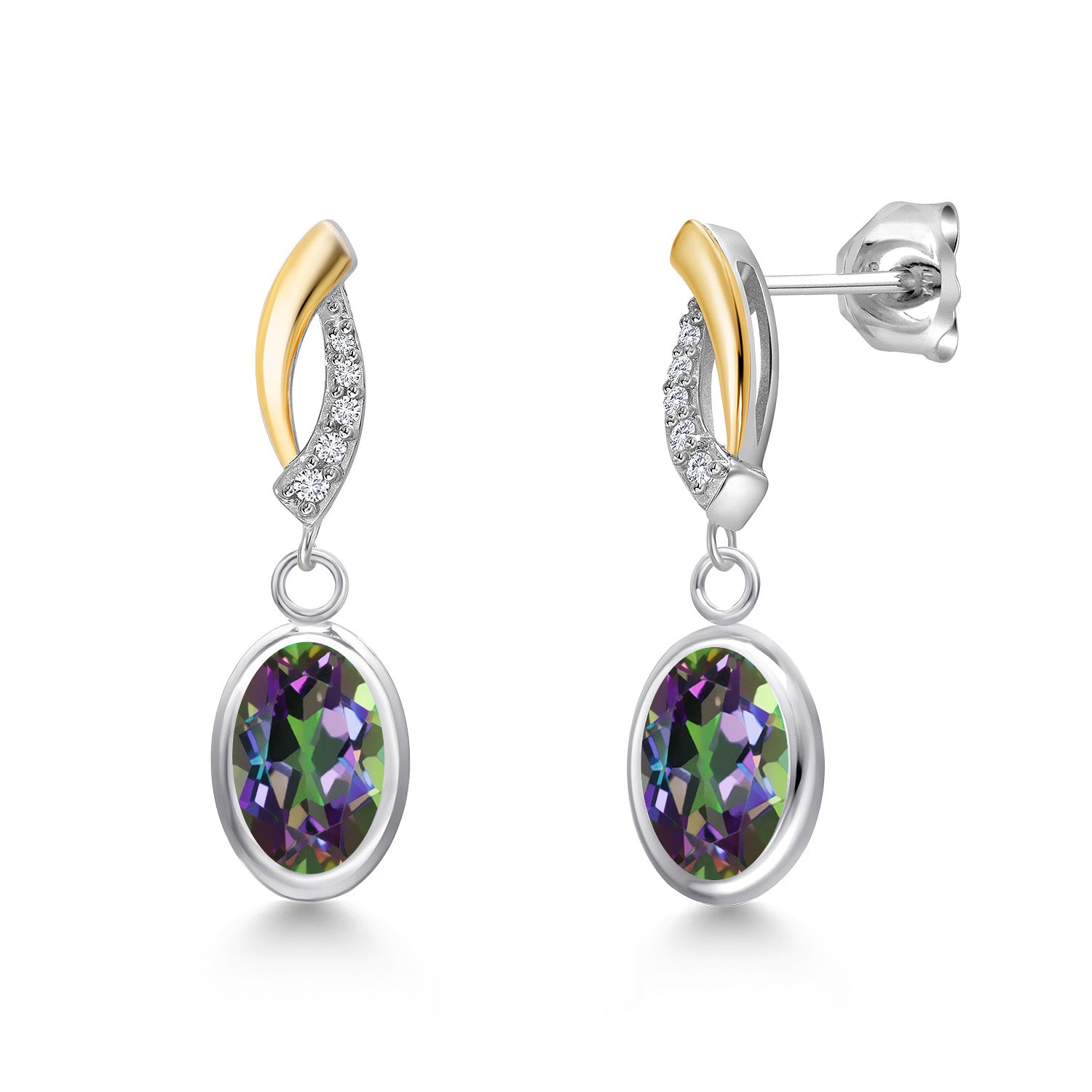 Green Mystic Topaz_Earrings in 925 Sterling Silver and 10K Yellow Gold