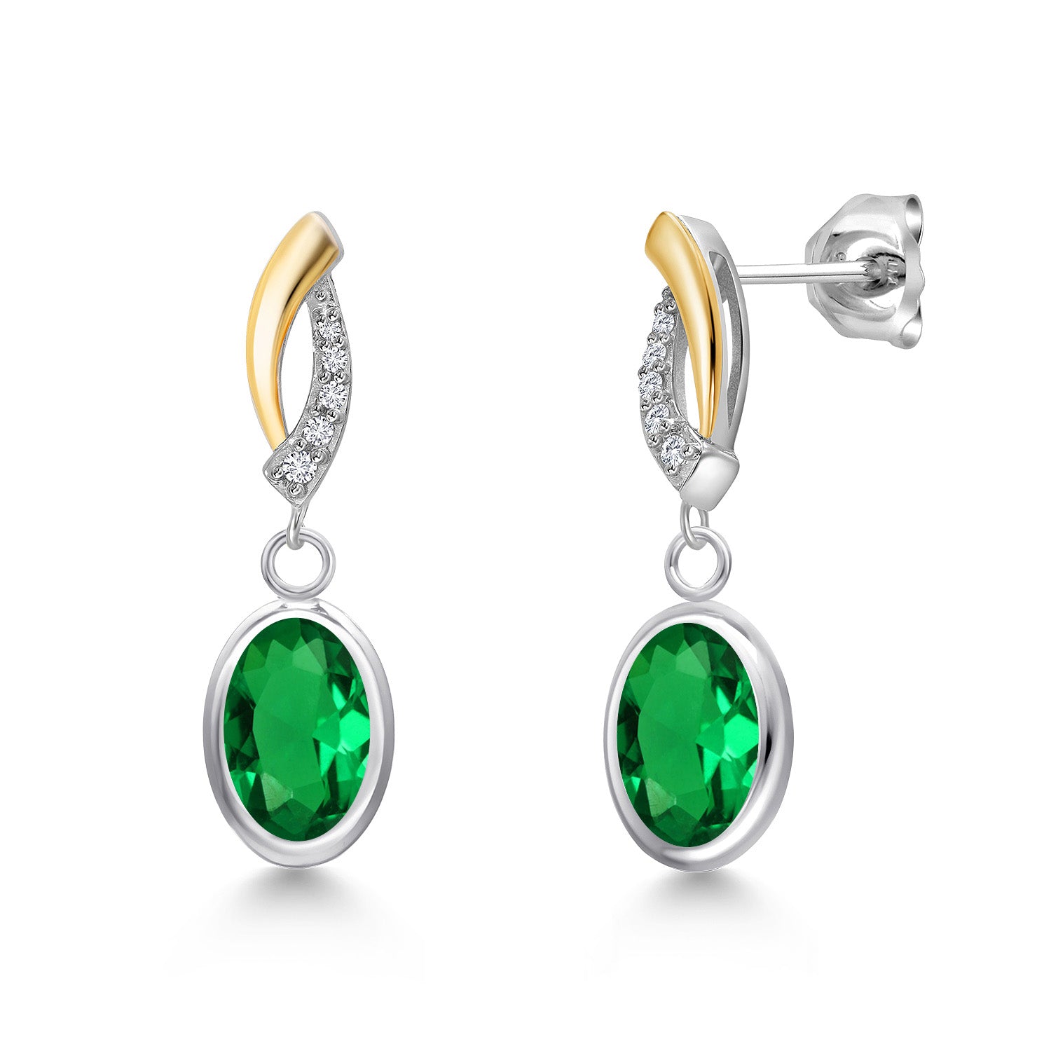 Nano Emerald - May_Earrings in 925 Sterling Silver and 10K Yellow Gold