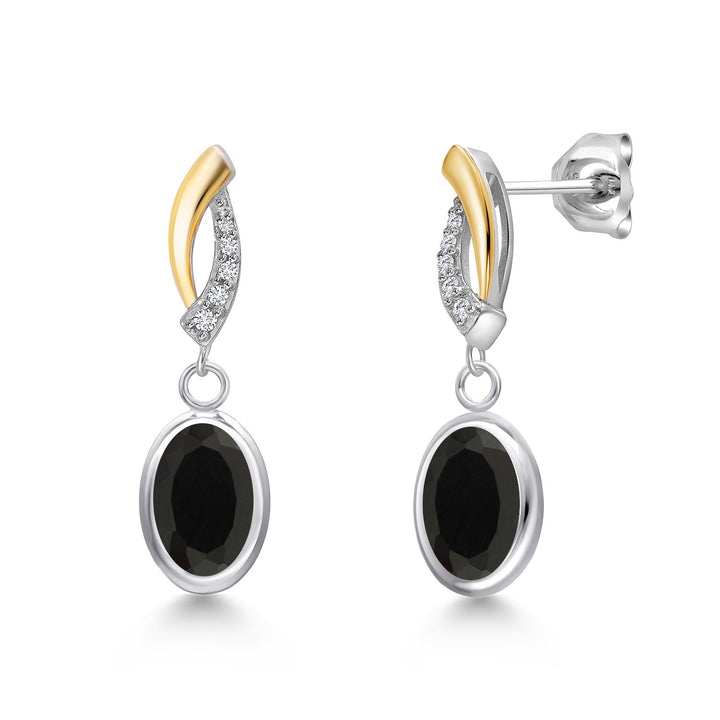 Onyx - December_Earrings in 925 Sterling Silver and 10K Yellow Gold