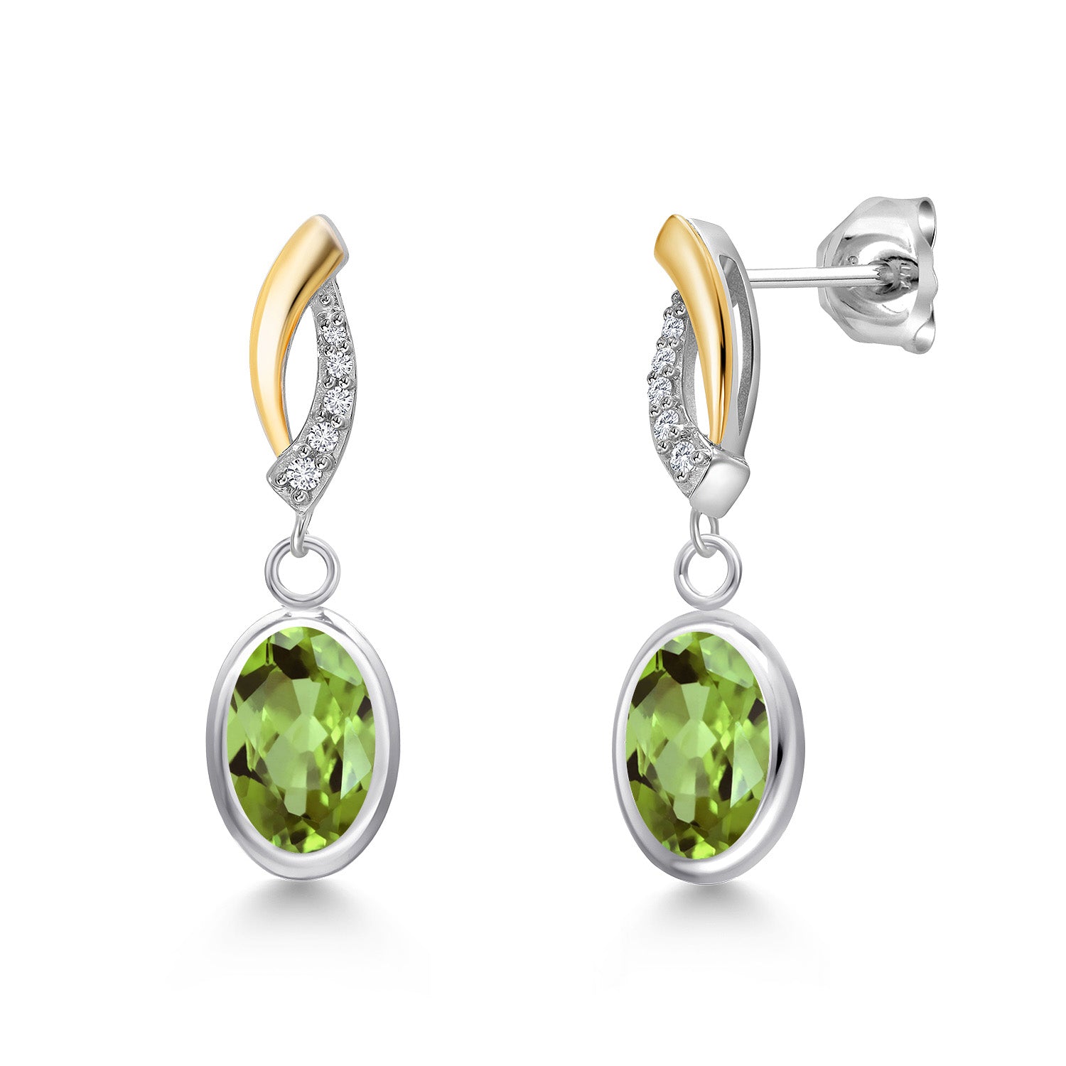 Peridot - August_Earrings in 925 Sterling Silver and 10K Yellow Gold