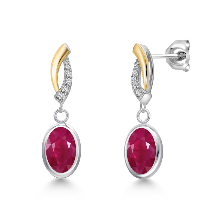 Ruby - July_Earrings in 925 Sterling Silver and 10K Yellow Gold