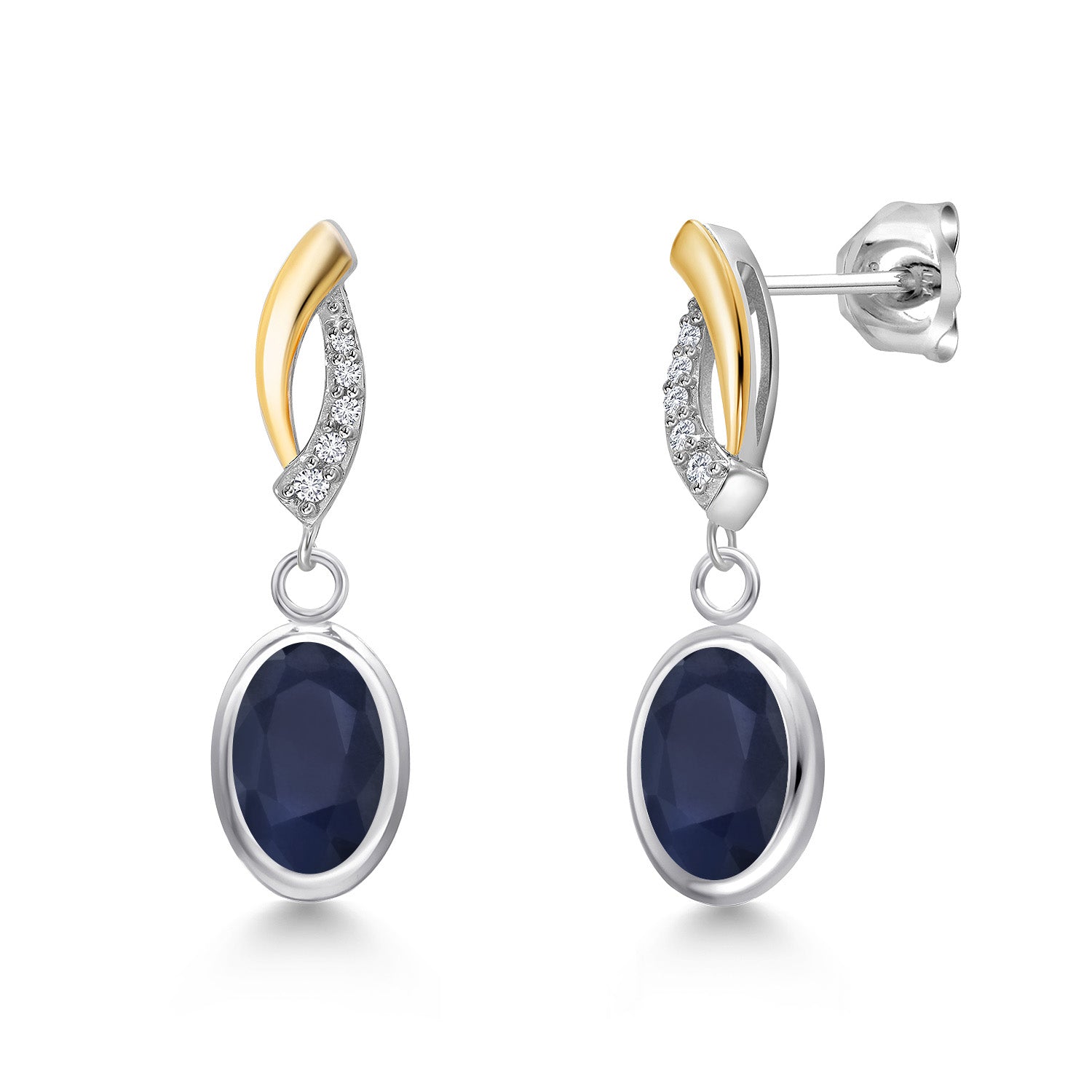 Blue Sapphire - September_Earrings in 925 Sterling Silver and 10K Yellow Gold
