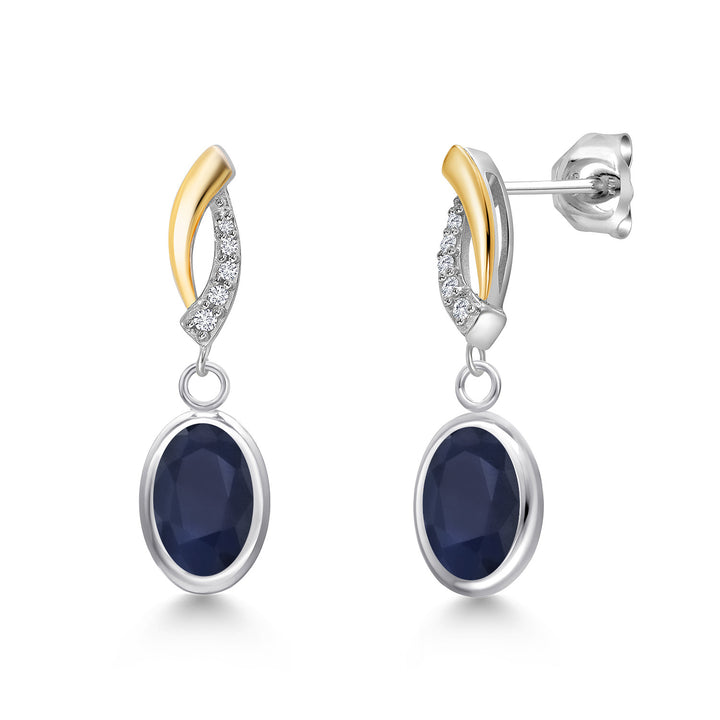 Blue Sapphire - September_Earrings in 925 Sterling Silver and 10K Yellow Gold