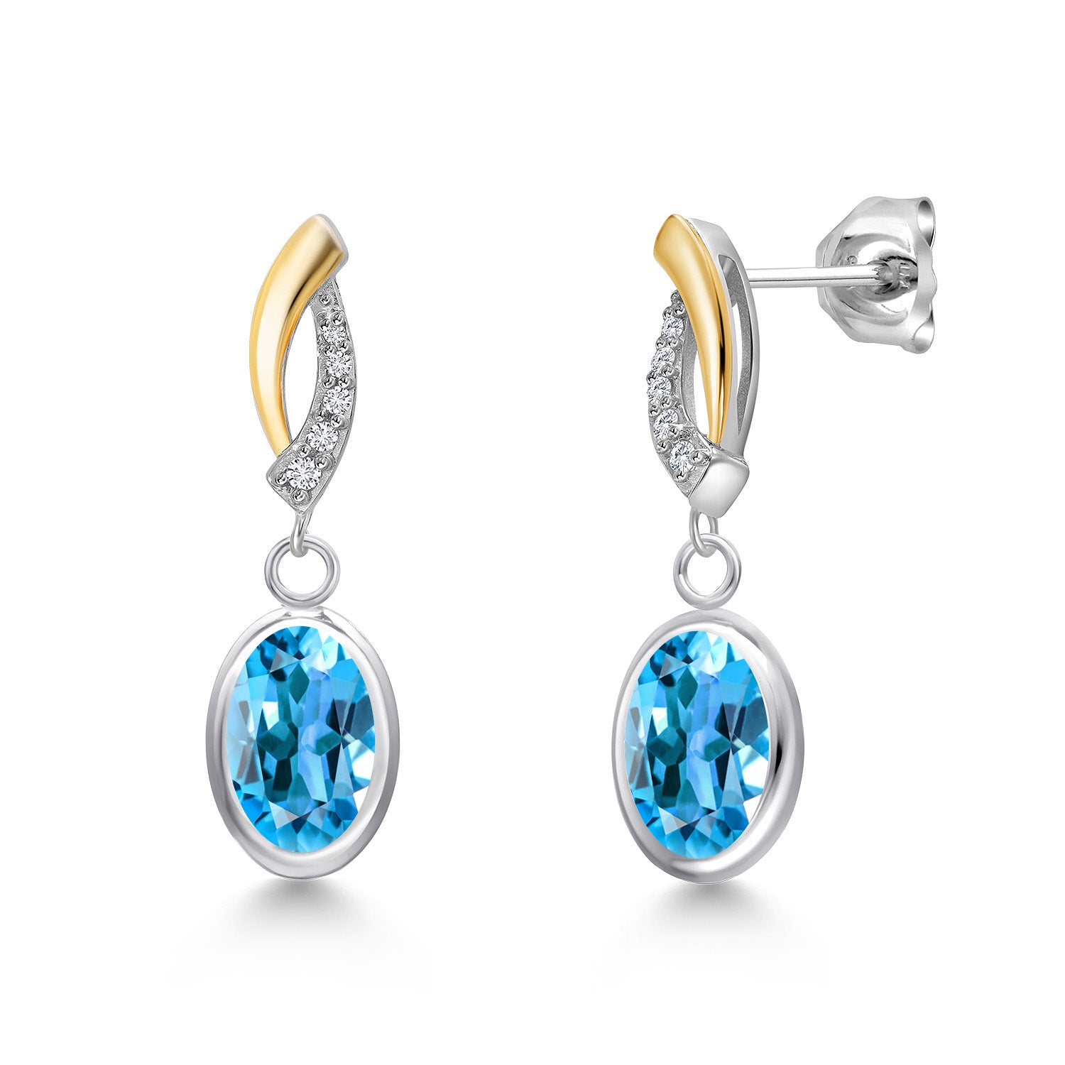 Swiss Blue Topaz - November_Earrings in 925 Sterling Silver and 10K Yellow Gold
