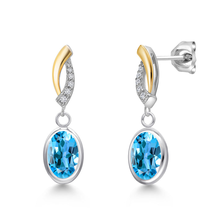 Swiss Blue Topaz - November_Earrings in 925 Sterling Silver and 10K Yellow Gold