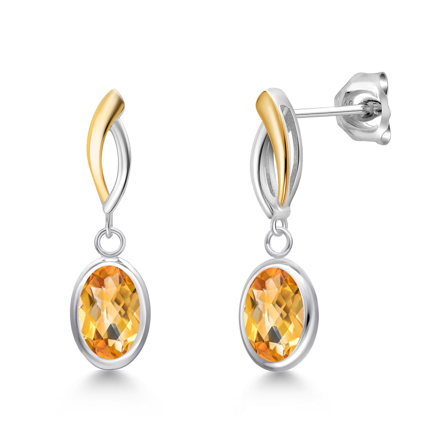 Citrine-Checkerboard - November_Earrings in 925 Sterling Silver and 10K Yellow Gold